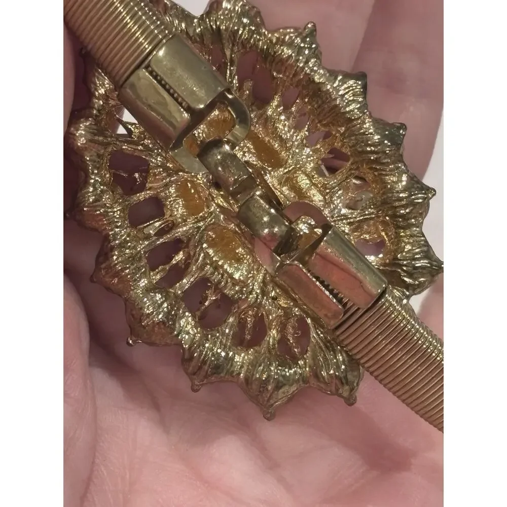 Vintage 80s Goldtone Skinny Rhinestone Stretchy Gold Tone Flex Belt